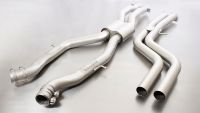 Remus RACING X-pipe RESONATED front section (eliminating front silencer and secondary catalytic convertors)Original tube  65 mm - REMUS tube  70 mmNo EC type approval fits for BMW M3 3.0l 317 kW (S55B30) 2014=>